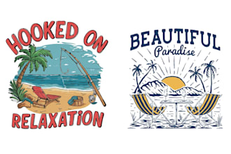 do retro hand drawn beach summer logo for your business