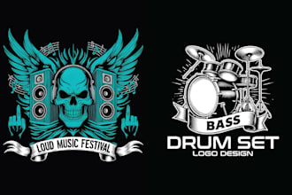 design custom skull guitar podcast music logo