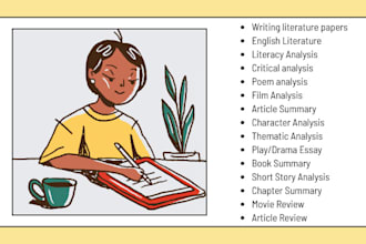edit or do literature, critical analysis, poem analysis, english