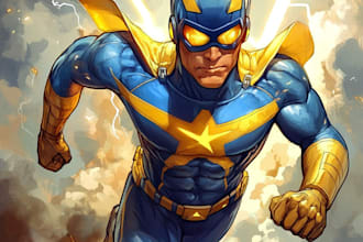 desing an amazing superhero comic cartoon characters