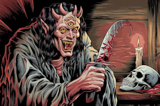 draw detailed dark art and heavy metal horror illustration