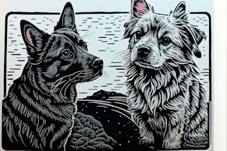 draw a pet portrait using linocut technique