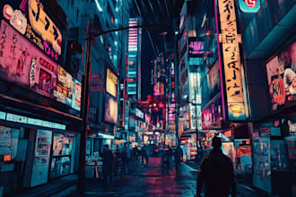 draw a futuristic cyberpunk city art for any project