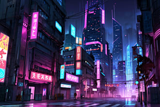 make your cyberpunk futuristic city illustration