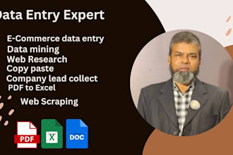 do data entry, copy paste, web scraping, pdf to excel, typing, cold email
