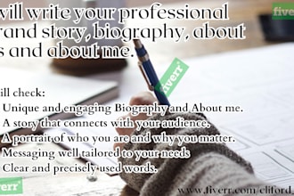 write your professional brand story, biography, bio, about us or about me
