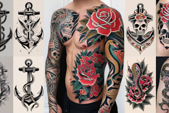 create any design in traditional tattoo or old school style