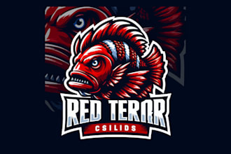 do red terror cichlid fish mascot logo with express delivery