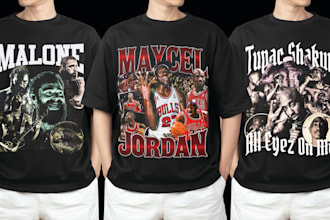 do unique vintage style bootleg t shirt design in 24 hours