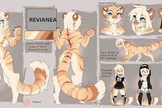 create a detailed furry reference sheet and nsfw furry art