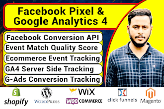 setup facebook pixel conversion api, google analytics 4, ga4 ecommerce tracking
