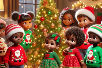 do 3d african american christmas storybook illustration, kidsstory ,illustration