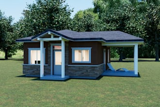 highly detailed 3d realistic model of a small house, interior exterior rendering