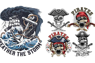 create retro surfing skull pirates logo