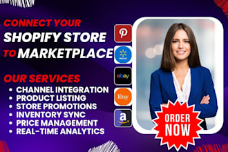 connect your shopify store to marketplace, amazon etsy pinterest walmart ebay