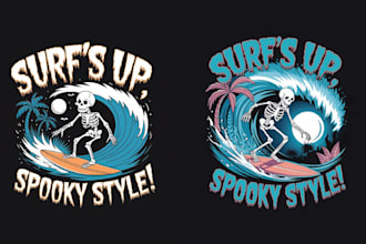 design summer skeleton horror surfing logo