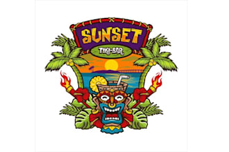 tiki bar live music venue paired restaurant logo
