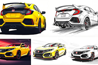 create realistic vector pencil and line art for any vehicle