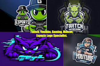 create logo for twitch, youtube, gaming, mascot, esports