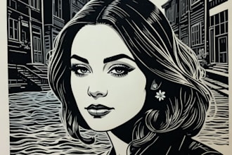 draw a custom portrait in linocut style