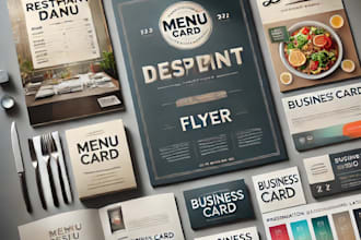 design professional menu cards, flyers, business cards, and slides design
