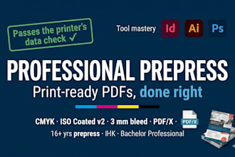 make your print ready PDF in cmyk with prepress and bleed