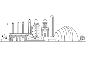 draw minimalist city skyline with silhouette buildings new year discount