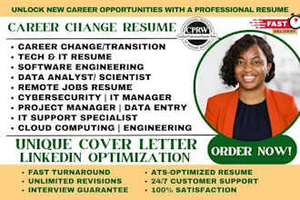 write a career change or transition tech, it, data analyst, cybersecurity resume
