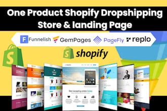 build one product shopify dropshipping store, replo gempages pagefly, funnelish