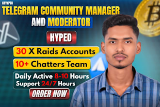 be your telegram moderator for crypto group with 15 chatters, admin, manager