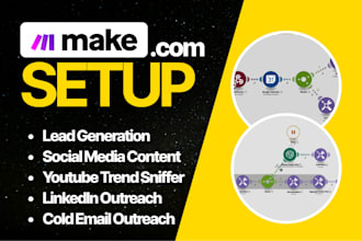 setup make com automation for lead gen social media content cold email