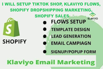 set up social media shops, klaviyo flows, shopify, and etsy