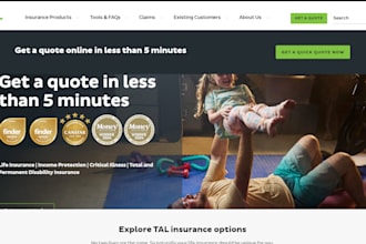 build an advanced life insurance website, health insurance website, landing page
