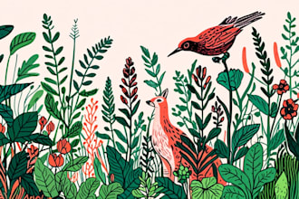 illustrate botanical and animal linocut illustration