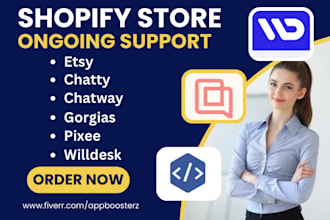design shopify store ongoing support etsy chatty chatway gorgias  pixee willdesk