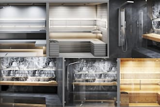 create or renovate 3d locker room, sauna, steam room, charging room storage unit