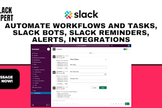 automate workflows and tasks, slack bots, slack reminders, alerts, integrations
