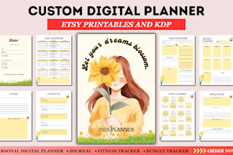 do etsy digital planner, custom digital planner, digital planner and calendar