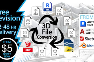 convert 3d file to other format like rvt,skp,obj,fbx,stl,dwg, any other
