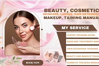 create cosmetic skincare training manual, lashes hair extension, beauty, makeup