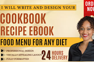write and design your cookbook, recipes, food blog and meal plan ebook
