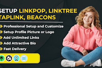setup linktree linkpop, taplink, beacons bio link landing page