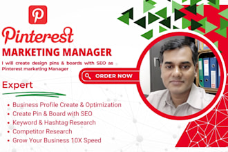 create design pins and boards with SEO as pinterest marketing manager