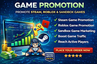 promote your steam, roblox, sandbox, or fortnite game and map to active players