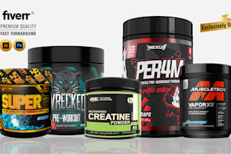 do awesome supplement label design, pre workout, whey protein, supplement label