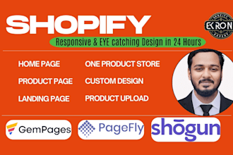 design shopify landing, product page for one product store