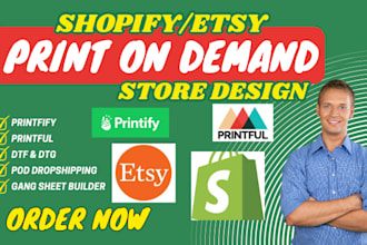 design shopify print on demand store printify printful custom t shirt website