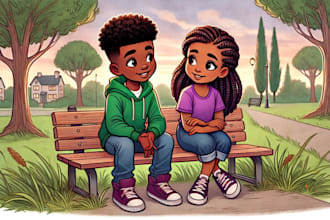 create african american children book illustration, african american kids art