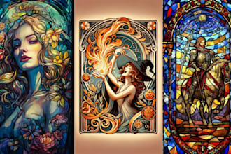 draw classic line art or colored art for stained glass art character or image