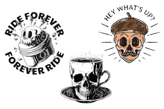 design vintage skull coffee shop vector logo